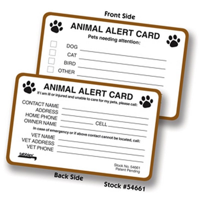 Double Sided Animal Alert Card, 25 per Pack (4 Packs per Box)