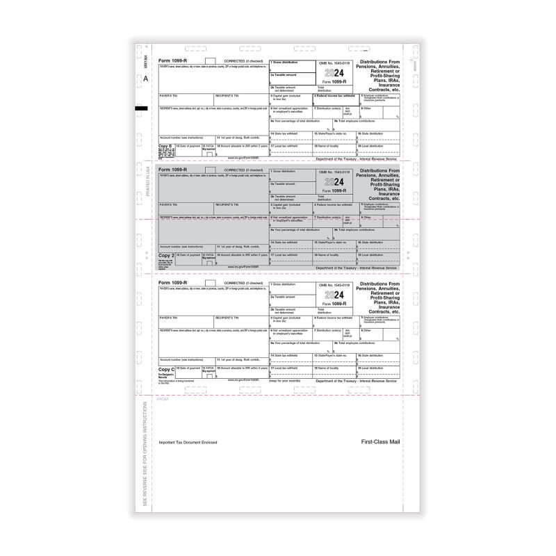 TFP 14" Printed 1099-R 3-Up Horizontal Copy B, C, 2 – EZ-Fold Simplex - Pack of 500