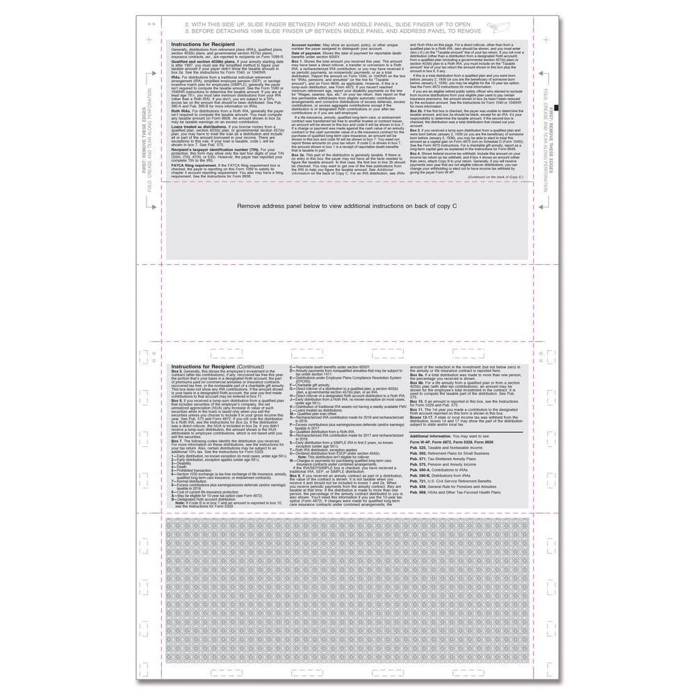 TFP 14" Printed 1099-R 3-Up Horizontal Copy B, C, 2 – EZ-Fold Simplex - Pack of 500 - Image 2