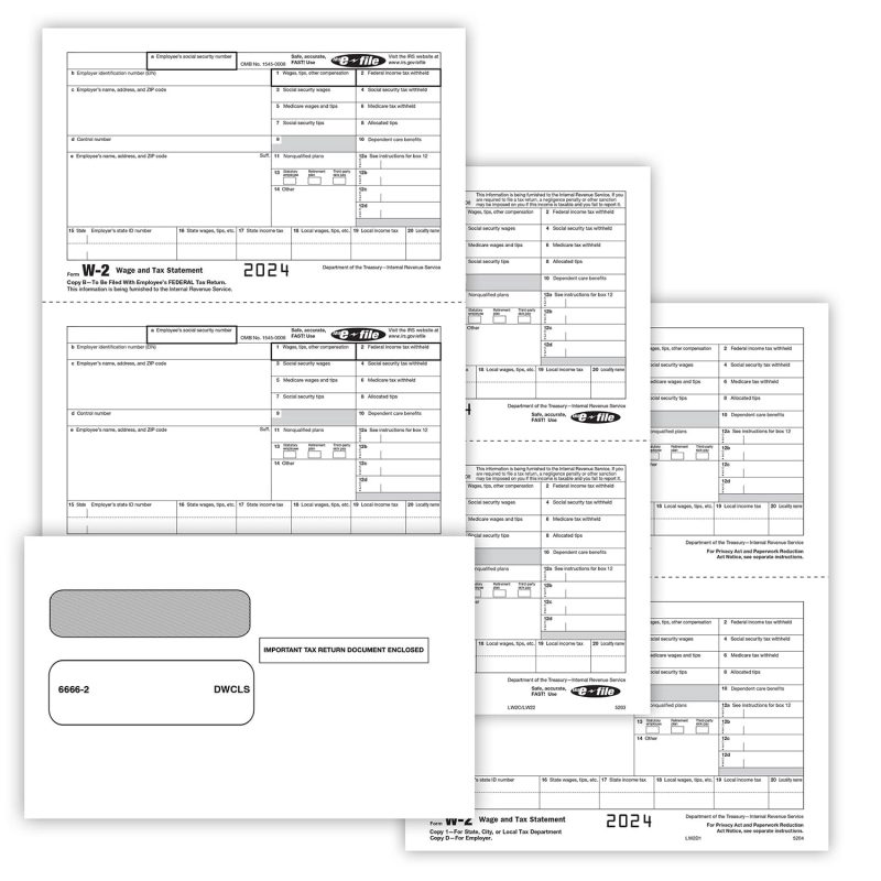TFP W-2 Packaged Laser Sets for Electronic Filing, 3-Part, 25 Employees (with Envelopes)