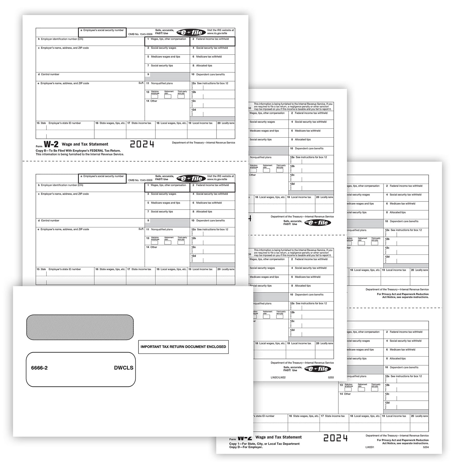 TFP W-2 Packaged Laser Sets for Electronic Filing, 3-Part, 25 Employees (with Envelopes)