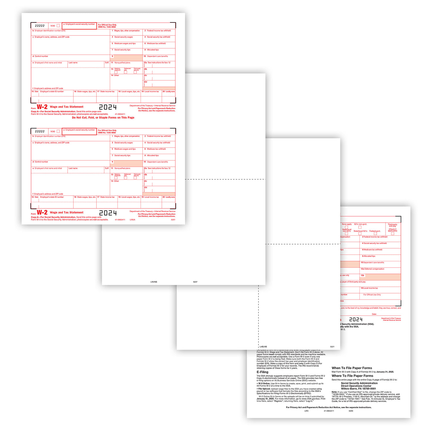TFP W-2 Packaged Blank Laser Set, 6-Part, 50 Employees