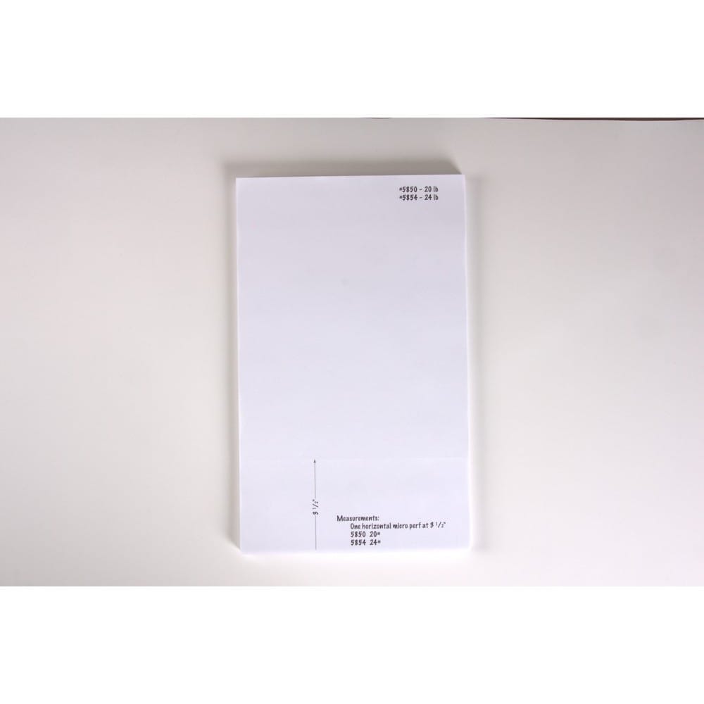 8-1/2" x 14" Laser Cut Sheet, 20# White Stock, 1 Horizontal Perforation 3-1/2" from Bottom (Carton of 2500) - Image 2