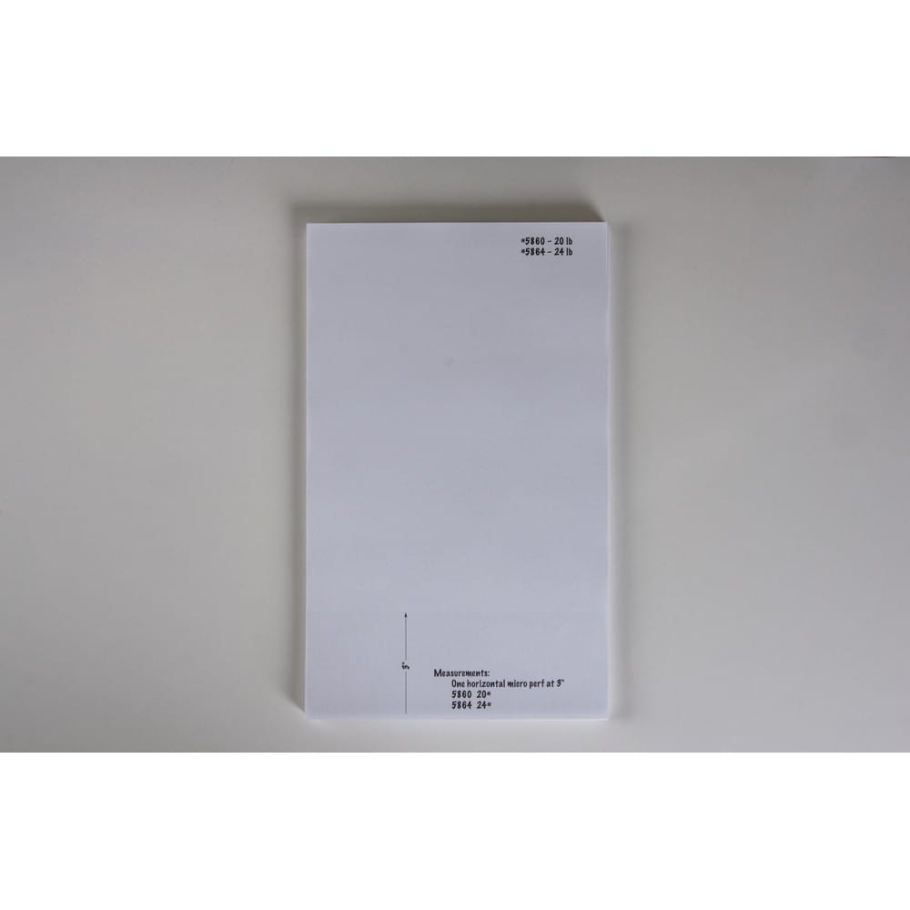 8-1/2" x 14" Laser Cut Sheet, 20# White Stock, 1 Horizontal Perforation 3" from Bottom (Carton of 2500) - Image 2
