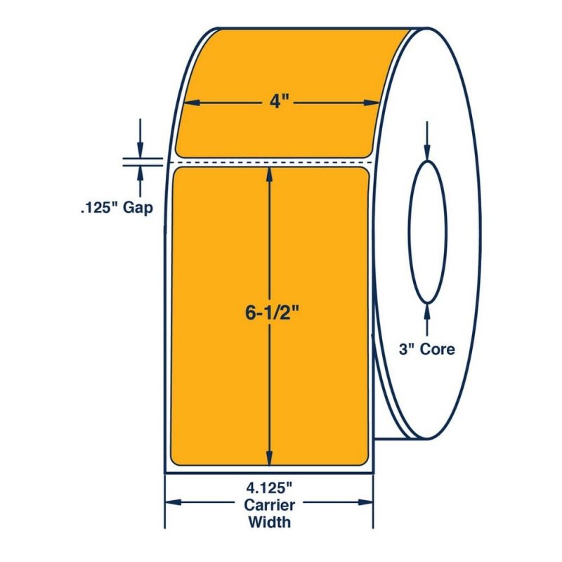 4" x 6.5" Fluorescent Orange Thermal Transfer Labels, 900 per roll (4 Rolls per Carton)