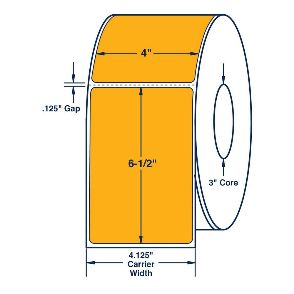4" x 6.5" Fluorescent Orange Thermal Transfer Labels, 900 per roll (4 Rolls per Carton)