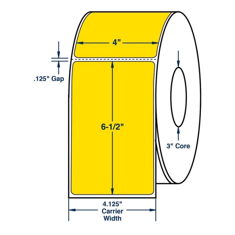 4" x 6.5" Fluorescent Yellow Thermal Transfer Labels, 900 per roll (4 Rolls per Carton)