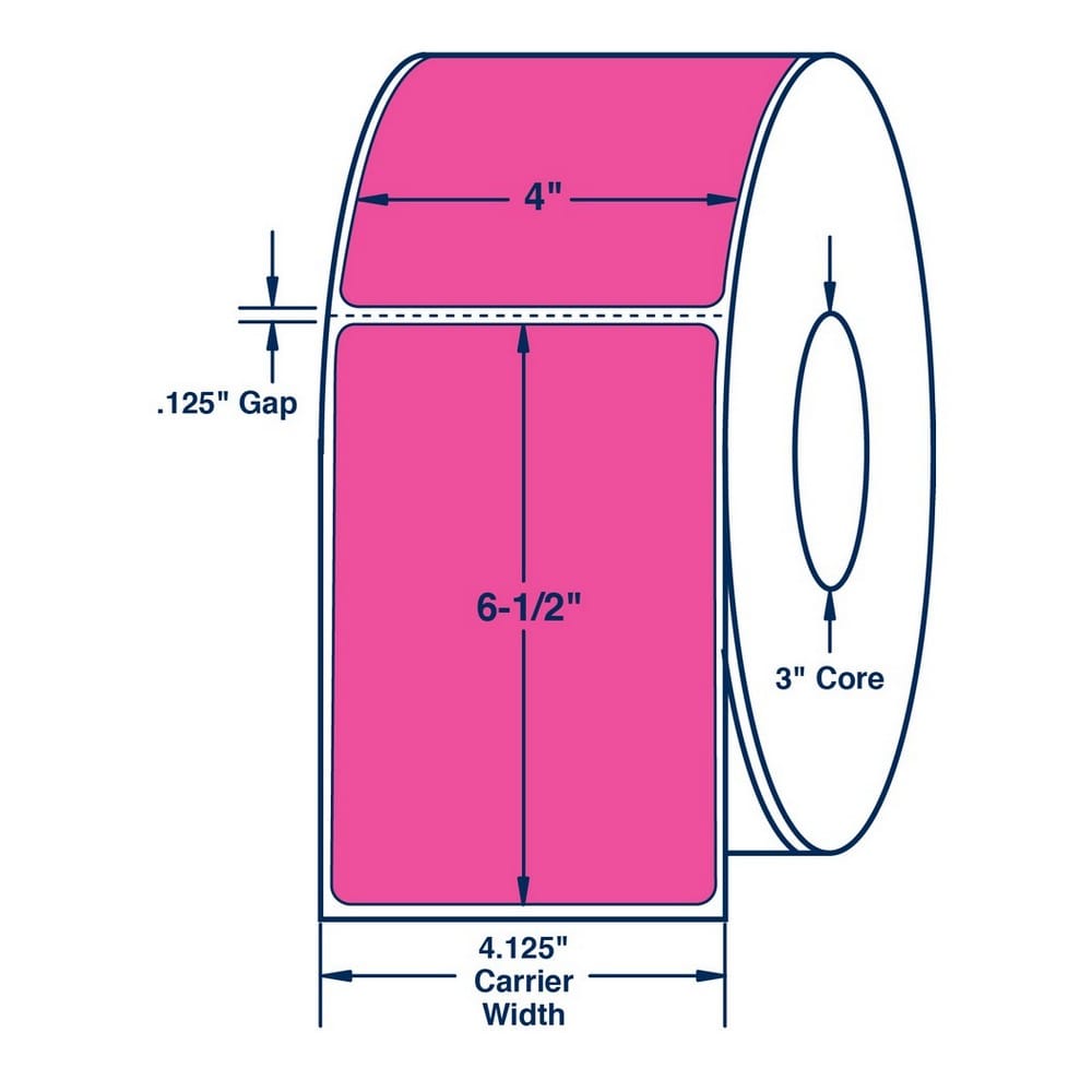 4" x 6.5" Fluorescent Pink Thermal Transfer Labels, 900 per roll (4 Rolls per Carton) - Image 2