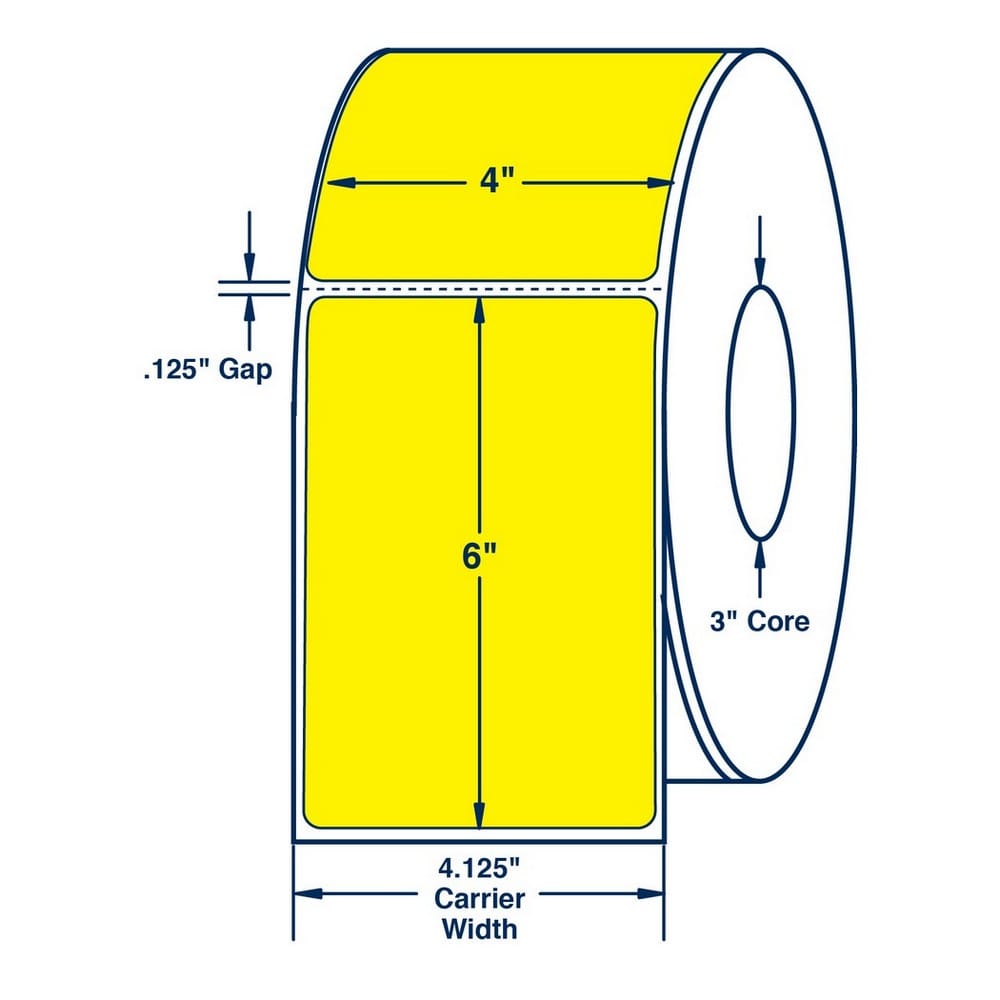 4" x 6" Pantone Yellow Thermal Transfer Labels, 1000 per roll (4 Rolls per Carton) - Image 2