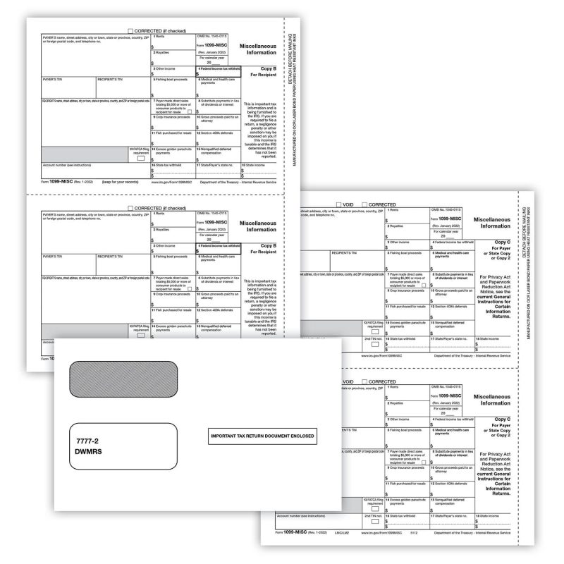 TFP 1099-MISC Packaged Laser Set for Electronic Filing, 3-Part, 25 Employees (with Envelopes)