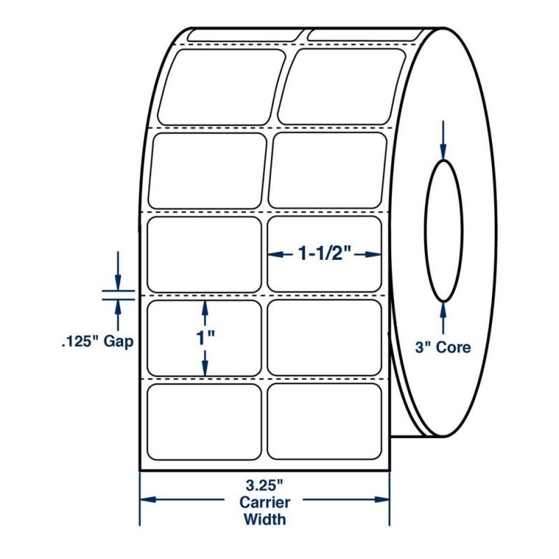 1.5" x 1" White General Purpose Label Thermal Transfer Labels, Two Across, Perfed, 10800 per roll (4 Rolls per Carton)