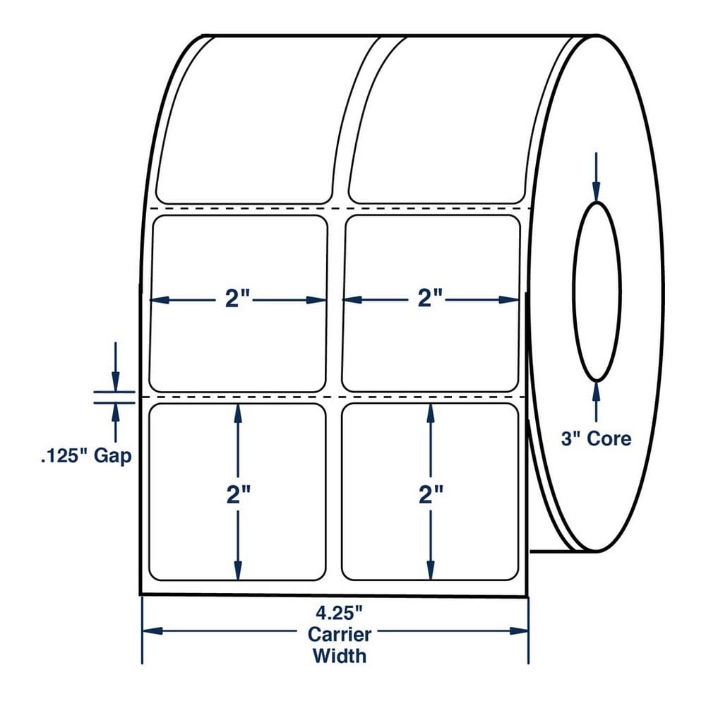 2" x 2" White General Purpose Thermal Transfer Labels, 2 Across, Perfed, 5800 per roll (4 Rolls per Carton) - Image 2