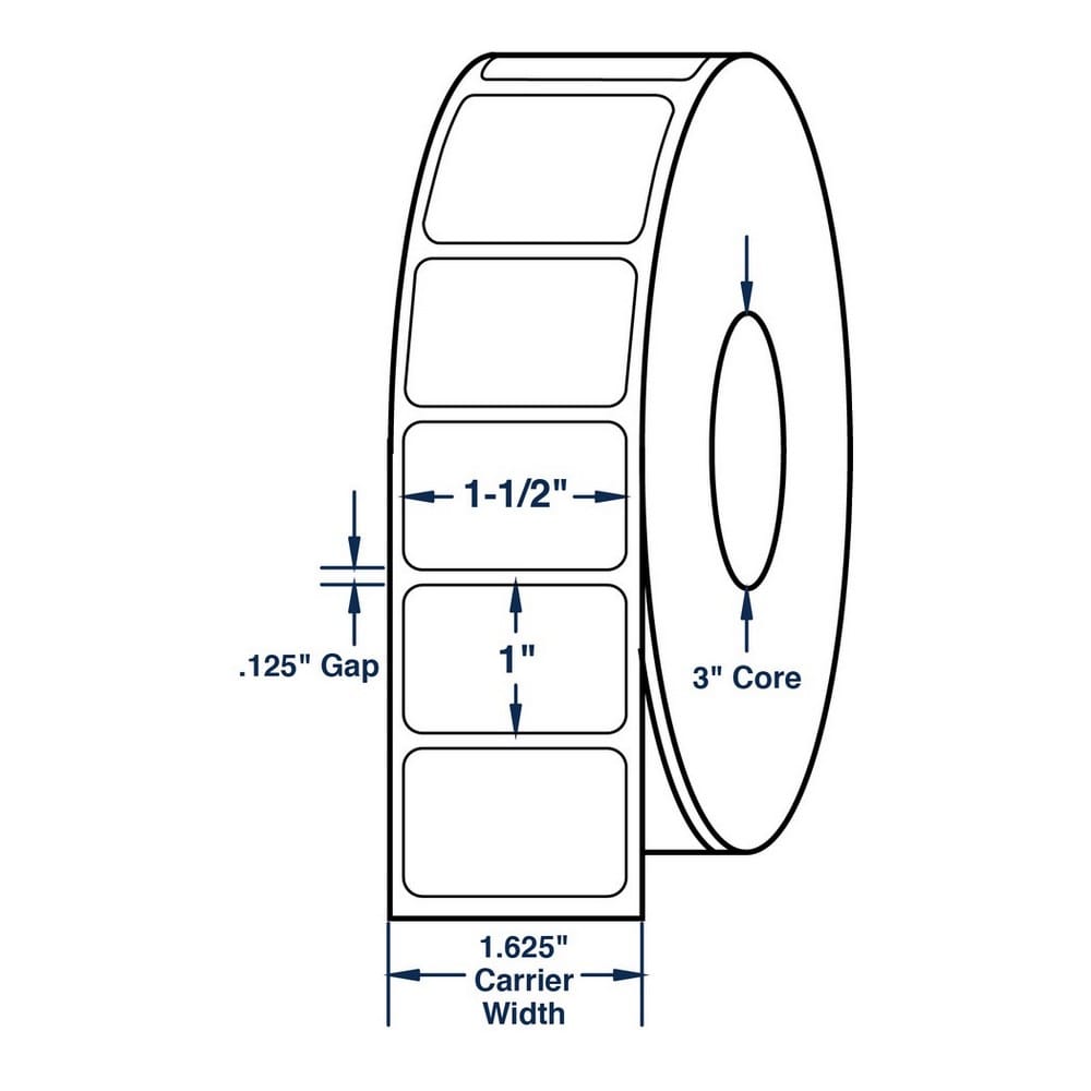 1.5" x 1" White General Purpose Label Thermal Transfer Labels, 5400 per roll (10 Rolls per Carton) - Image 2