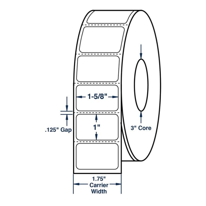 1.625" x 1" White General Use Label w/ Perf Thermal Transfer Labels, Perfed, 5400 per roll (10 Rolls per Carton)