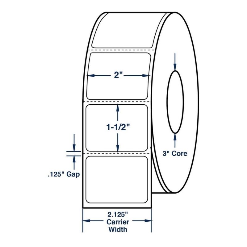 2" x 1.5" White General Purpose Thermal Transfer Labels, Perfed, 3800 per roll (8 Rolls per Carton)