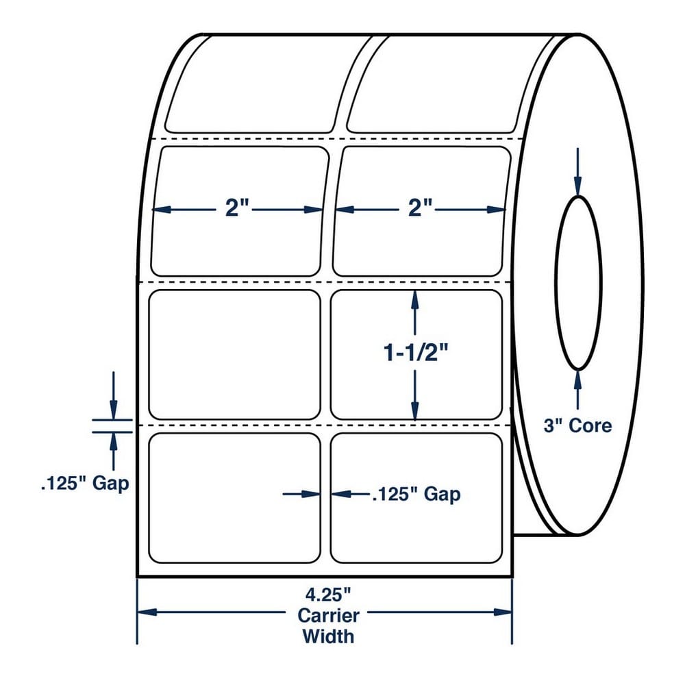 2" x 1.5" White General Purpose Thermal Transfer Labels, Perfed, 7600 per roll (4 Rolls per Carton) - Image 2