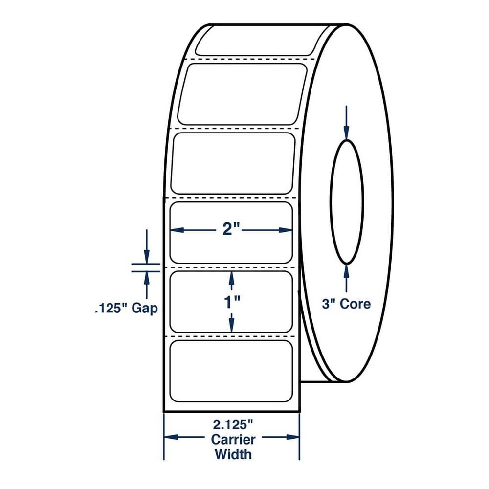 2" x 1" White General Purpose Thermal Transfer Labels, Perfed, 5500 per roll (8 Rolls per Carton) - Image 2