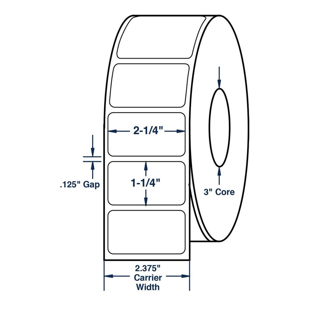 2.25" x 1.25" White General Purpose Thermal Transfer Labels, 4300 per roll (6 Rolls per Carton) - Image 2