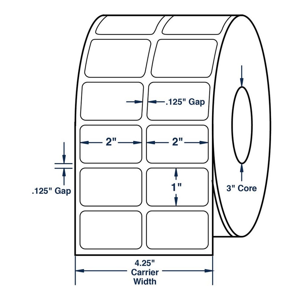 2" x 1" White General Purpose Label Thermal Transfer Labels, 1100 per roll (4 Rolls per Carton) - Image 2