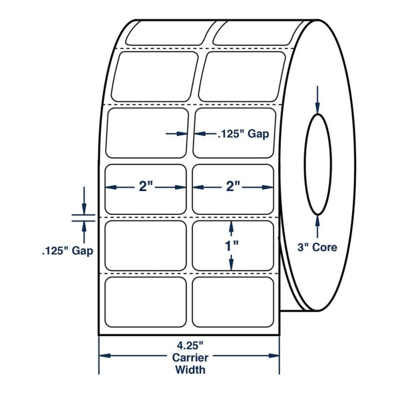 2" x 1" White General Use Label w/ Perf Thermal Transfer Labels, Perfed, 1100 per roll (4 Rolls per Carton)