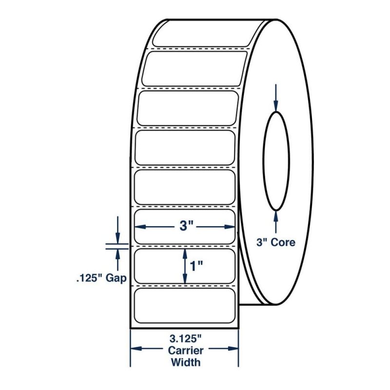 3" x 1" White General Purpose Thermal Transfer Labels, Perfed, 5500 per roll (6 Rolls per Carton)