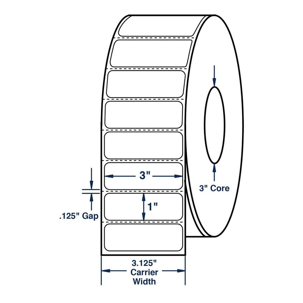 3" x 1" White General Purpose Thermal Transfer Labels, Perfed, 5500 per roll (6 Rolls per Carton)