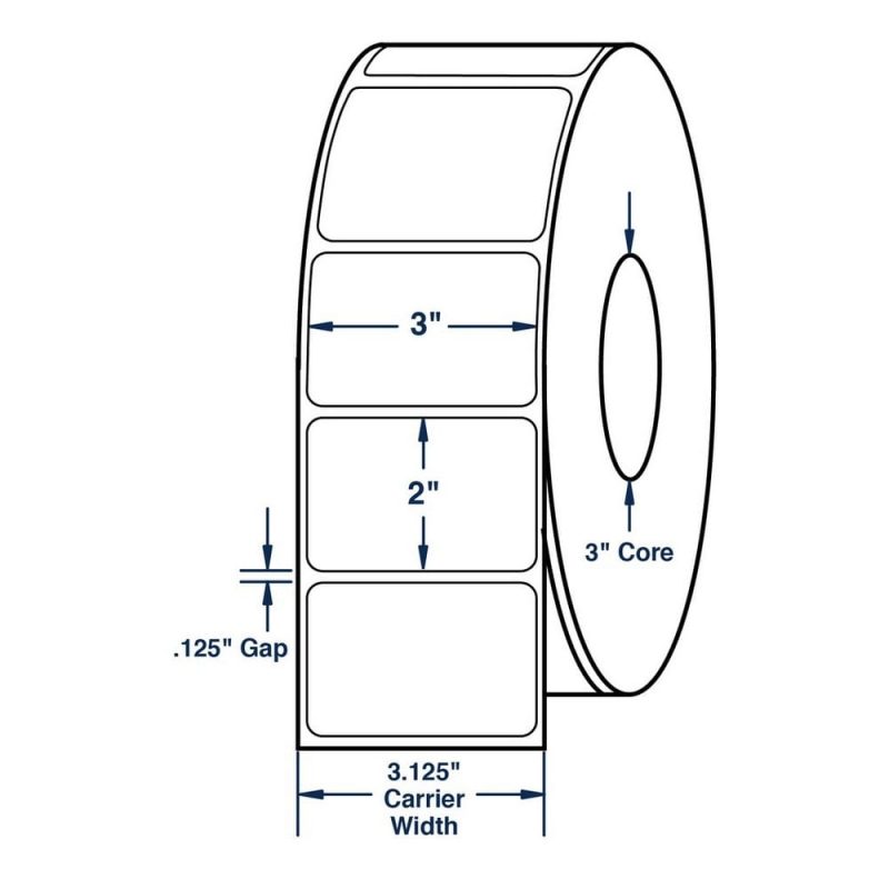 3" x 2" White General Purpose Thermal Transfer Labels, Non-Perforated, 2900 per roll (6 Rolls per Carton)