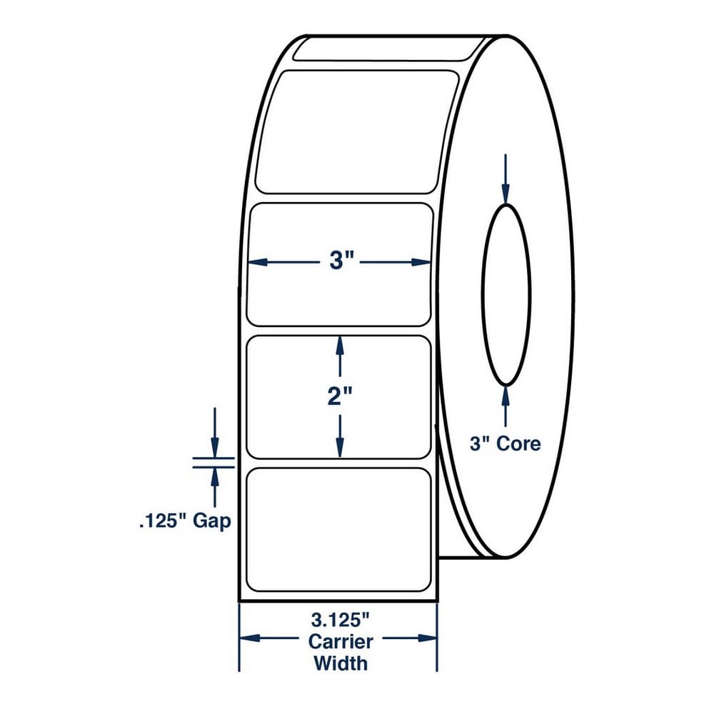 3" x 2" White General Purpose Thermal Transfer Labels, Non-Perforated, 2900 per roll (6 Rolls per Carton)