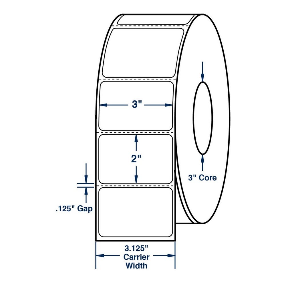 3" x 2" White General Purpose Thermal Transfer Labels, Perfed, 2900 per roll (6 Rolls per Carton) - Image 2