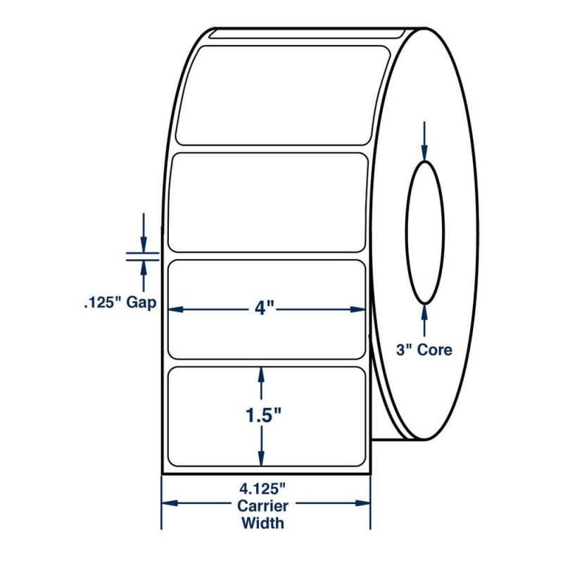 4" x 1.5" White General Purpose Thermal Transfer Labels, Non-Perfed, 3500 per roll (4 Rolls per Carton)
