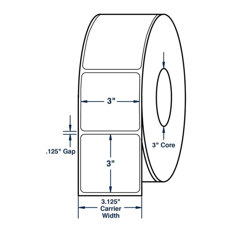3" x 3" White General Purpose Thermal Transfer Labels, Non-Perforated, 1950 per roll (6 Rolls per Carton)