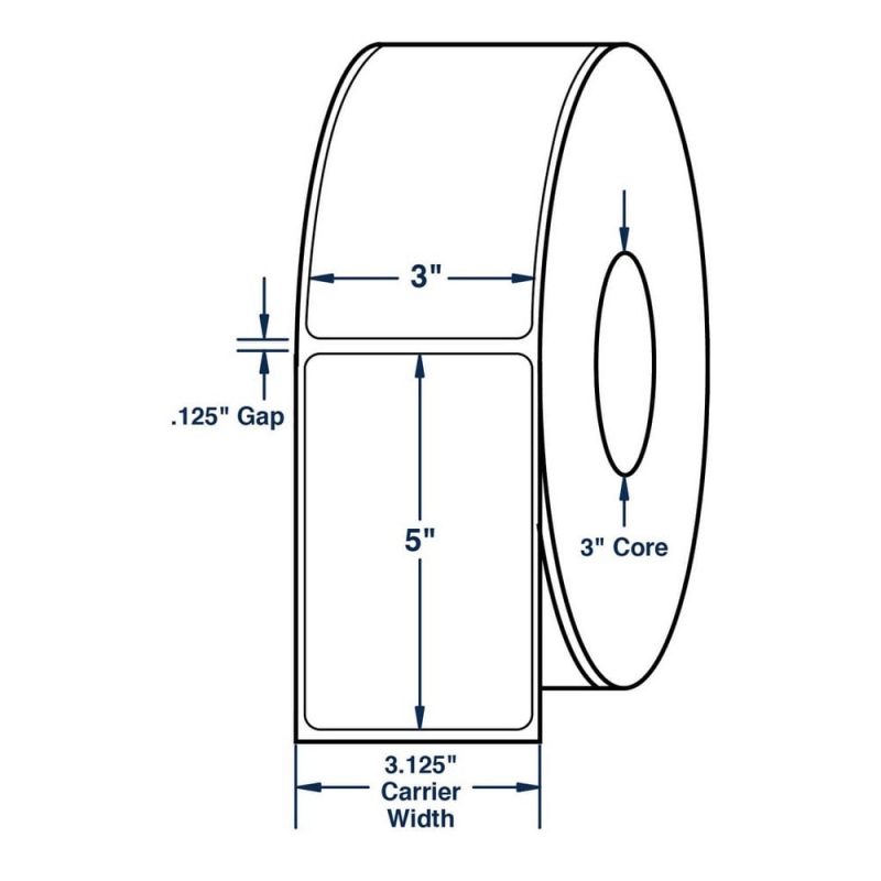 3" x 5" White General Purpose Thermal Transfer Labels, Non-Perforated, 1200 per roll (6 Rolls per Carton)