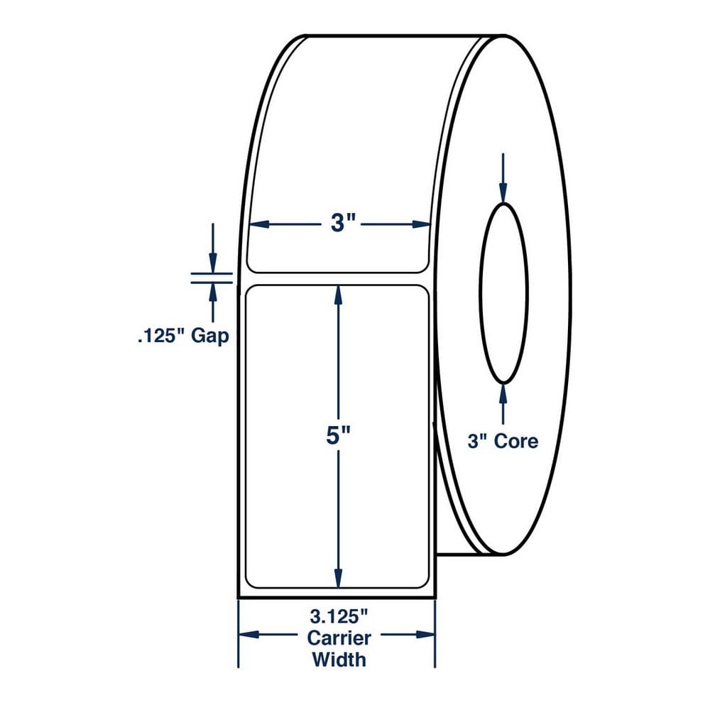 3" x 5" White General Purpose Thermal Transfer Labels, Non-Perforated, 1200 per roll (6 Rolls per Carton)
