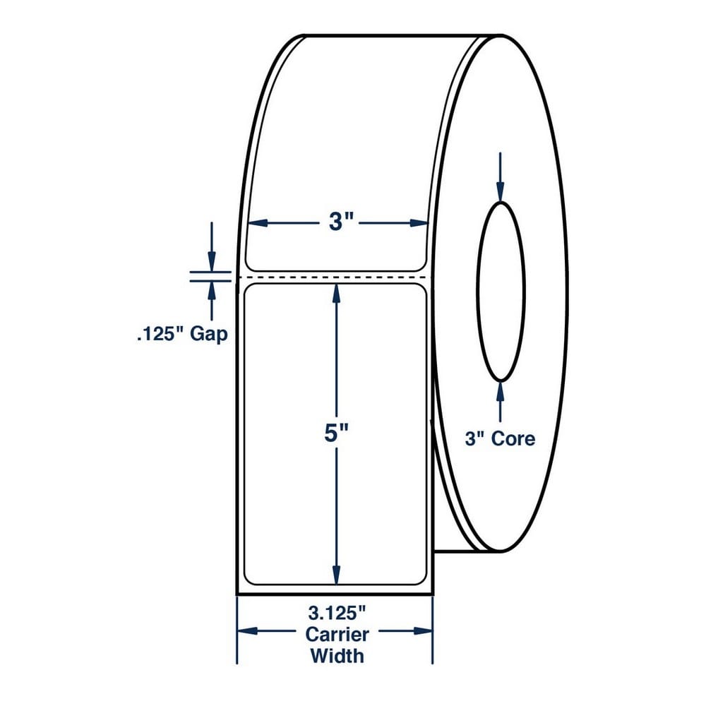 3" x 5" White General Purpose Thermal Transfer Labels, Perfed, 1200 per roll (6 Rolls per Carton) - Image 2
