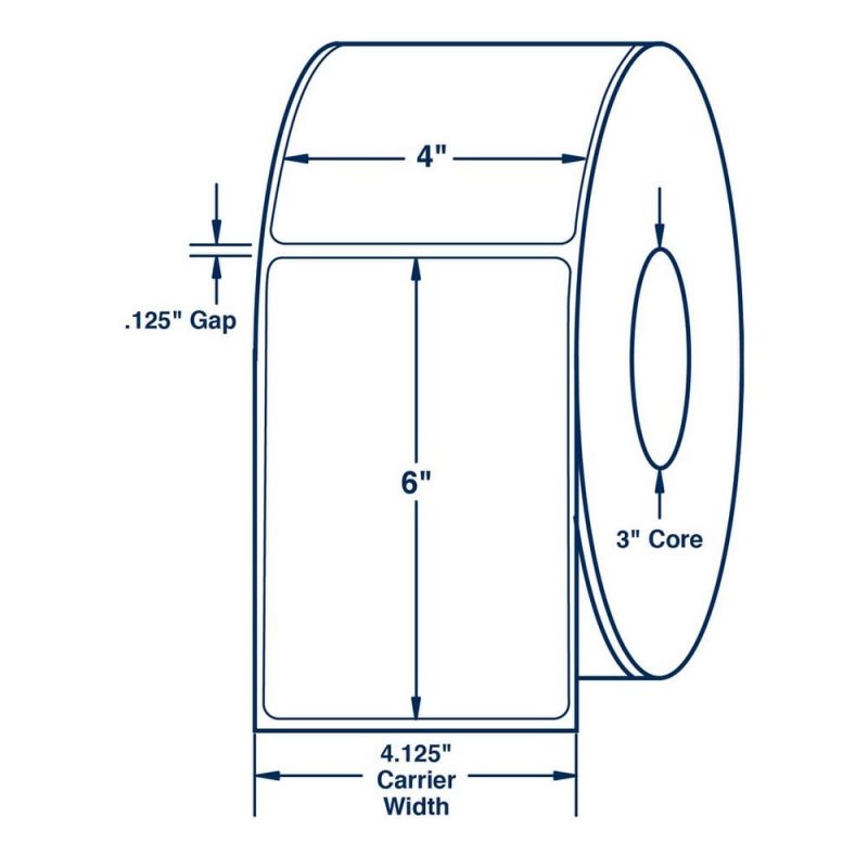 4" x 6" White General Purpose Label Thermal Transfer Labels, 1250 per roll (4 Rolls per Carton)