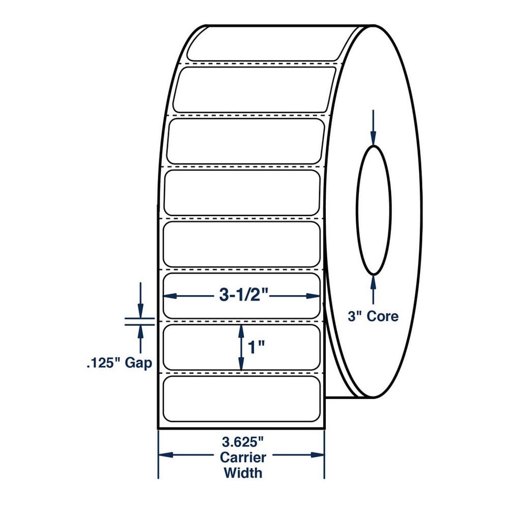 3.5" x 1" White General Purpose Thermal Transfer Labels, Perfed, 5500 per roll (6 Rolls per Carton) - Image 2