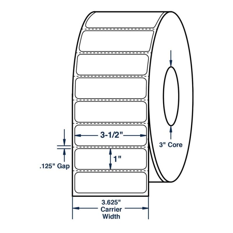 3.5" x 1" White General Purpose Thermal Transfer Labels, Perfed, 5500 per roll (6 Rolls per Carton)