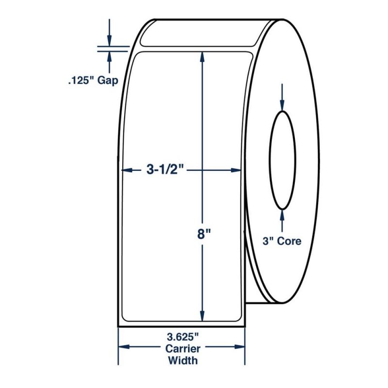 3.5" x 8" White General Use Label Thermal Transfer Labels, 750 per roll (6 Rolls per Carton)