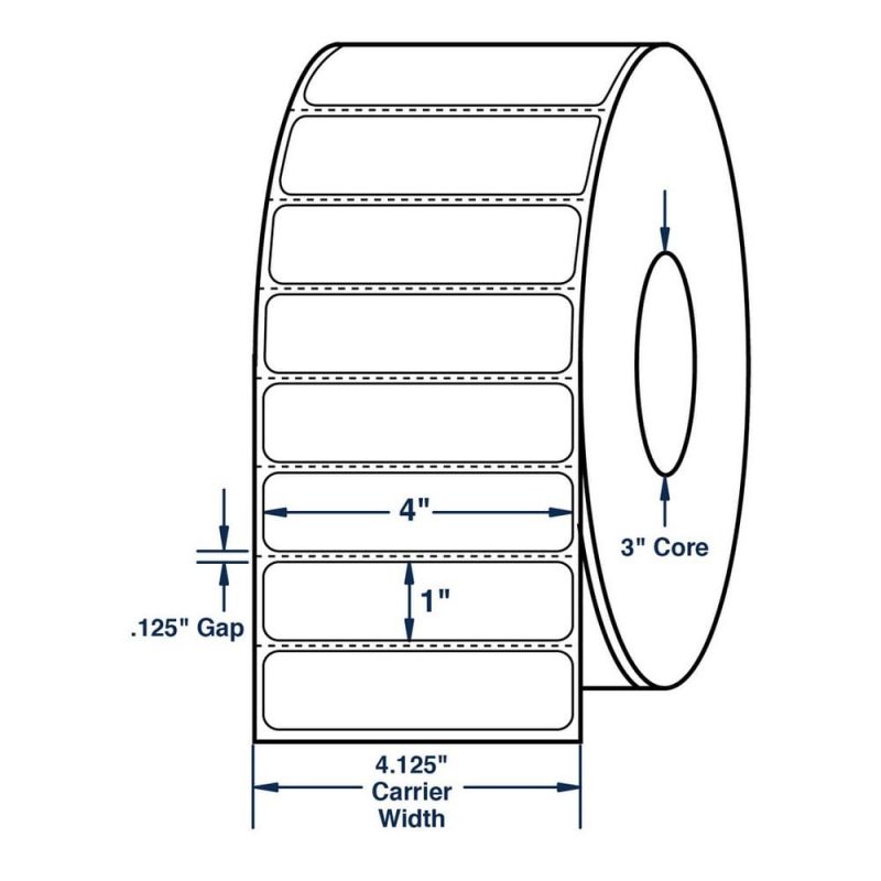 4" x 1" White General Purpose Thermal Transfer Labels, Perfed, 5500 per roll (4 Rolls per Carton)
