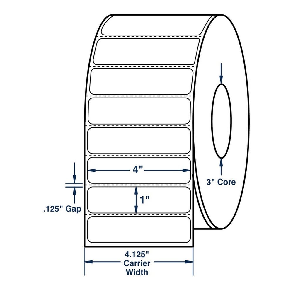 4" x 1" White General Purpose Thermal Transfer Labels, Perfed, 5500 per roll (4 Rolls per Carton)