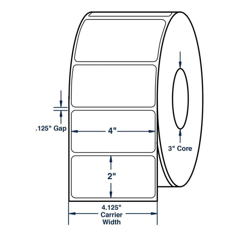 4" x 2" White General Purpose Thermal Transfer Labels, Non-Perforated, 2900 per roll (4 Rolls per Carton)