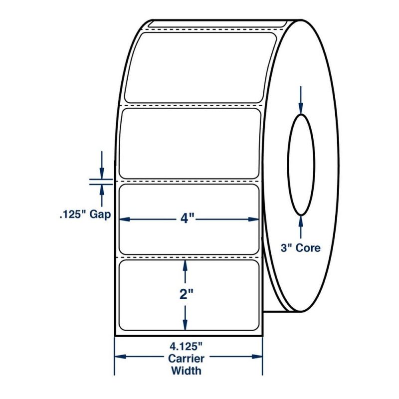 4" x 2" White General Purpose Thermal Transfer Labels, Perfed, 2900 per roll (4 Rolls per Carton)