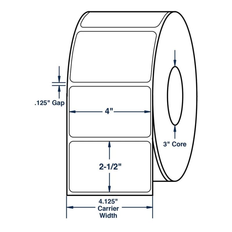 4" x 2.5" White General Purpose Thermal Transfer Labels, Non-Perforated, 2350 per roll (4 Rolls per Carton)