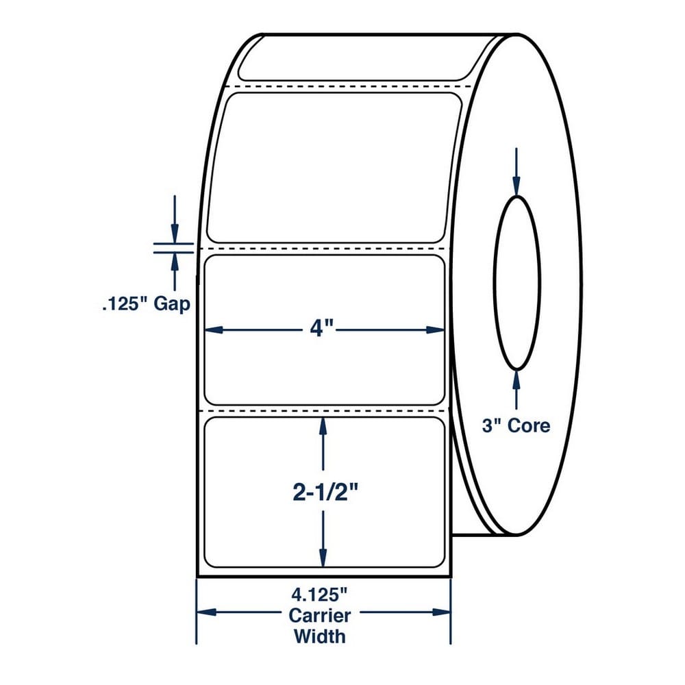 4" x 2.5" White General Purpose Thermal Transfer Labels, Perfed, 2350 per roll (4 Rolls per Carton) - Image 2