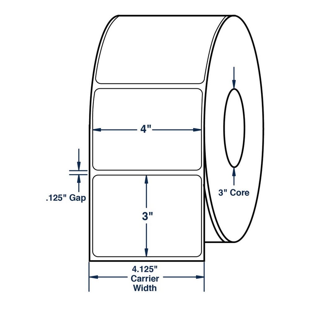 4" x 3" White General Purpose Thermal Transfer Labels, Non-Perforated, 1950 per roll (4 Rolls per Carton)