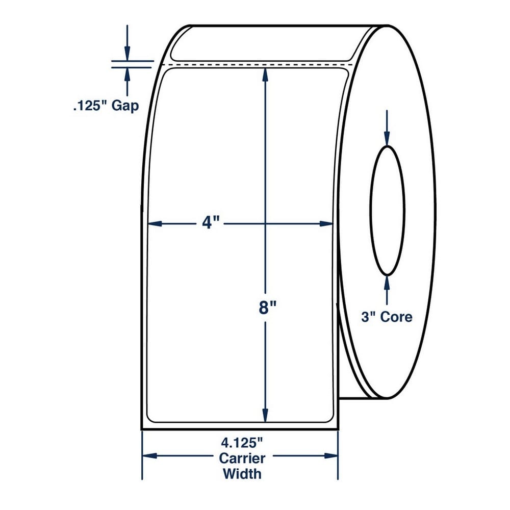 4" x 8" White General Purpose Thermal Transfer Labels, Perfed, 750 per roll (4 Rolls per Carton)