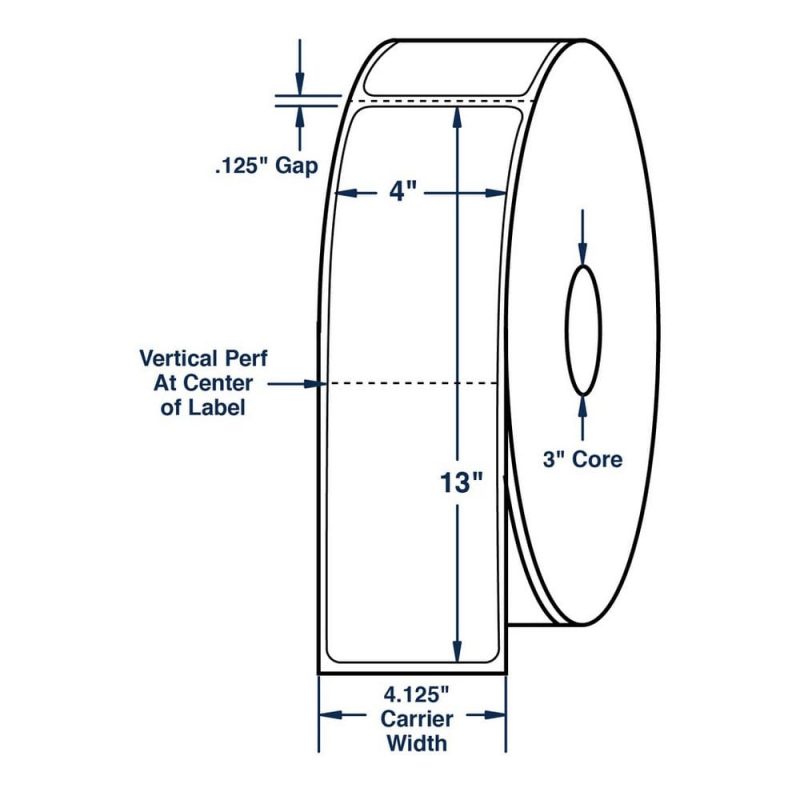 4" x 13" White General Purpose Thermal Transfer Labels, Perfed, 475 per roll (4 Rolls per Carton)