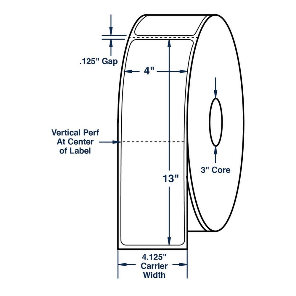 4" x 13" White General Purpose Thermal Transfer Labels, Perfed, 475 per roll (4 Rolls per Carton)