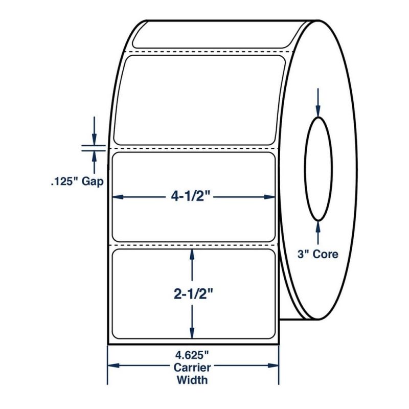 4.5" x 2.5" White General Use Label w/ Perf Thermal Transfer Labels, Perfed, 2350 per roll (4 Rolls per Carton)