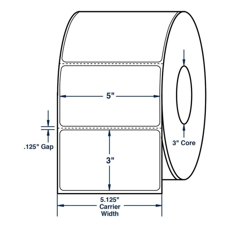 5" x 3" White General Use Label w/ Perf Thermal Transfer Labels, Perfed, 1975 per roll (4 Rolls per Carton)